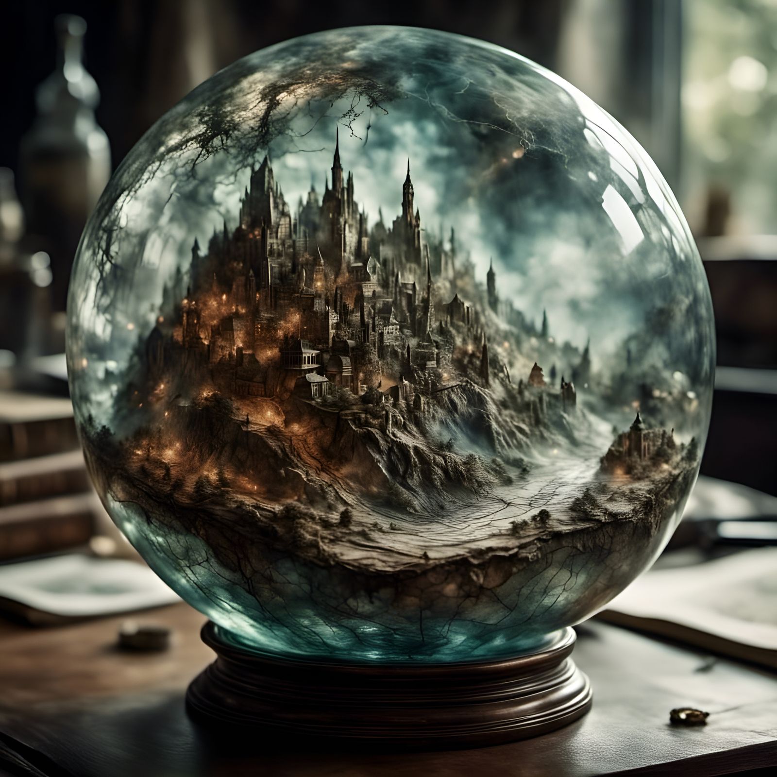 Glass Sphere with Topographic Map Etchings