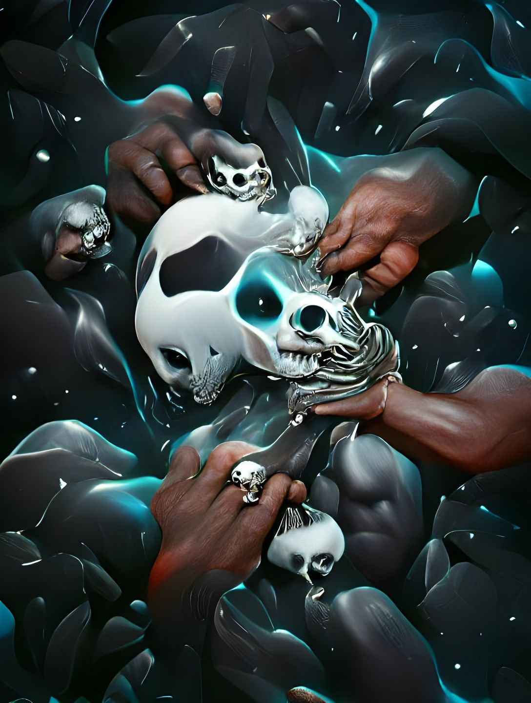 Silver Skull in Psychedelic Art Style