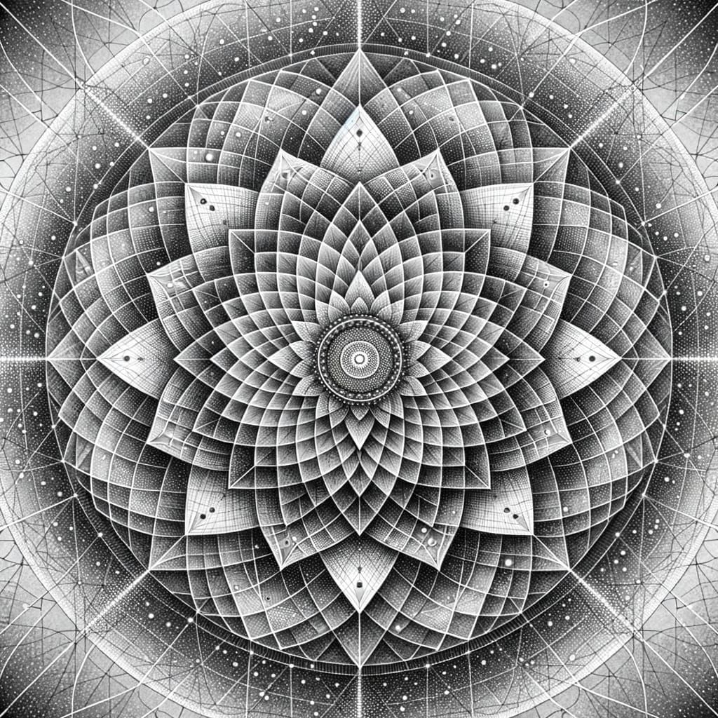 Sacred Geometry Mandala with Seed of Life and Fractal Rings