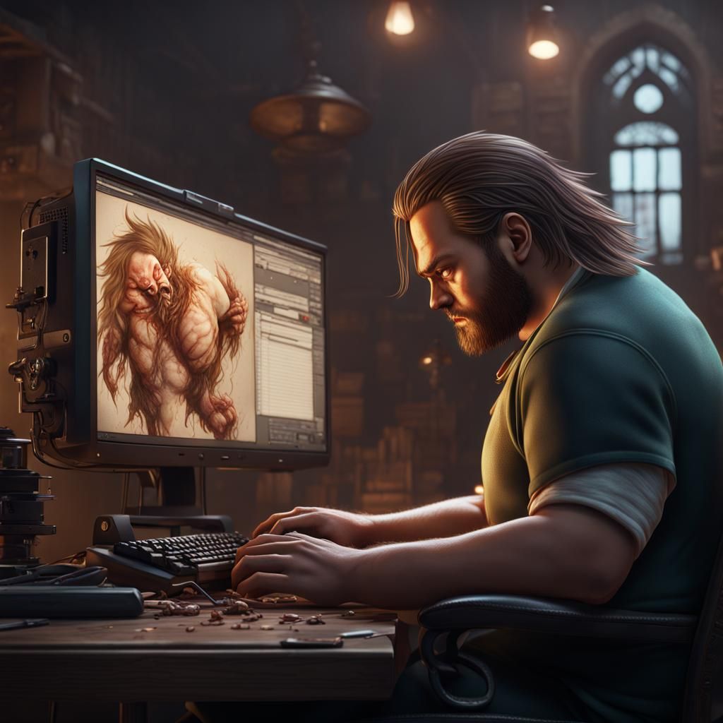 Guy typing on his computer.