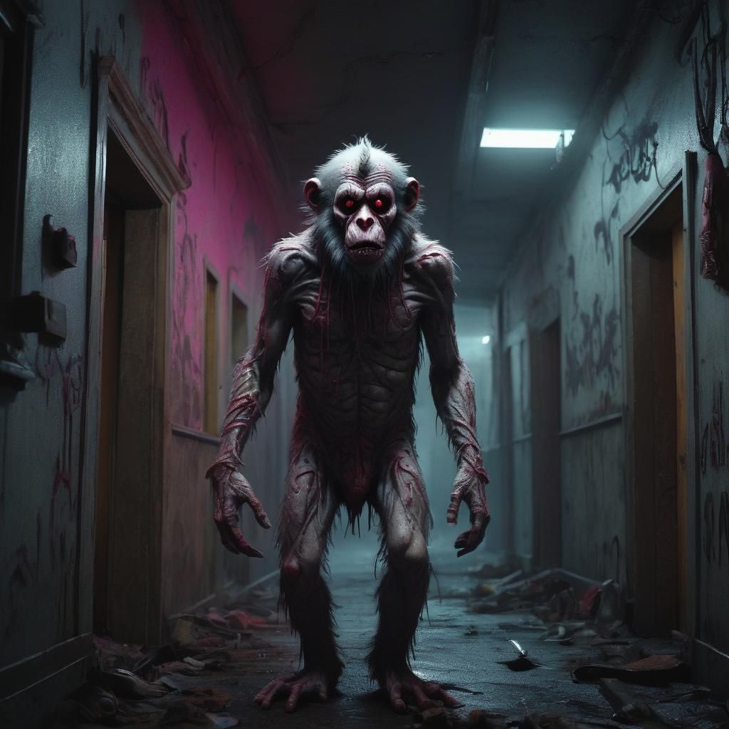 Zombie Monkey Clown in Gothic Housing Project