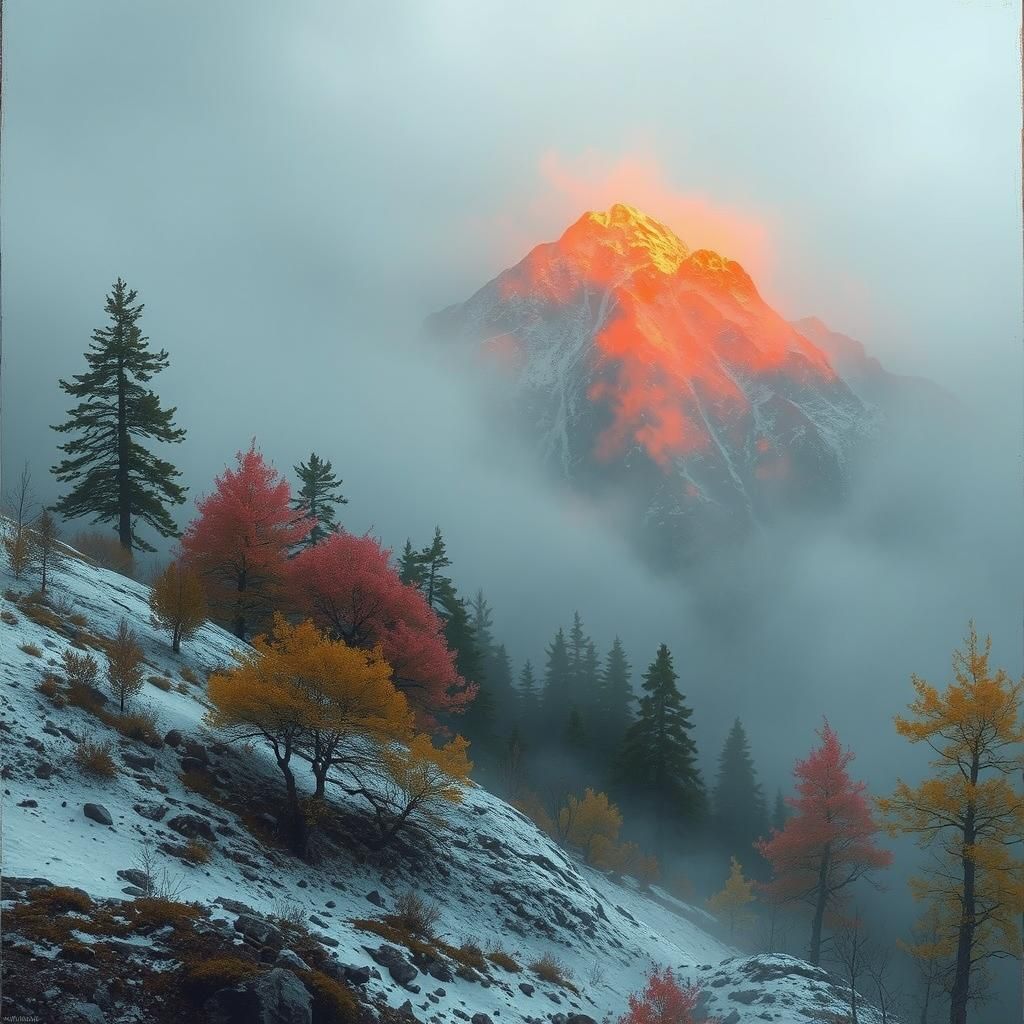 Sinister Autumn Mountain Peak in Fantasy Style