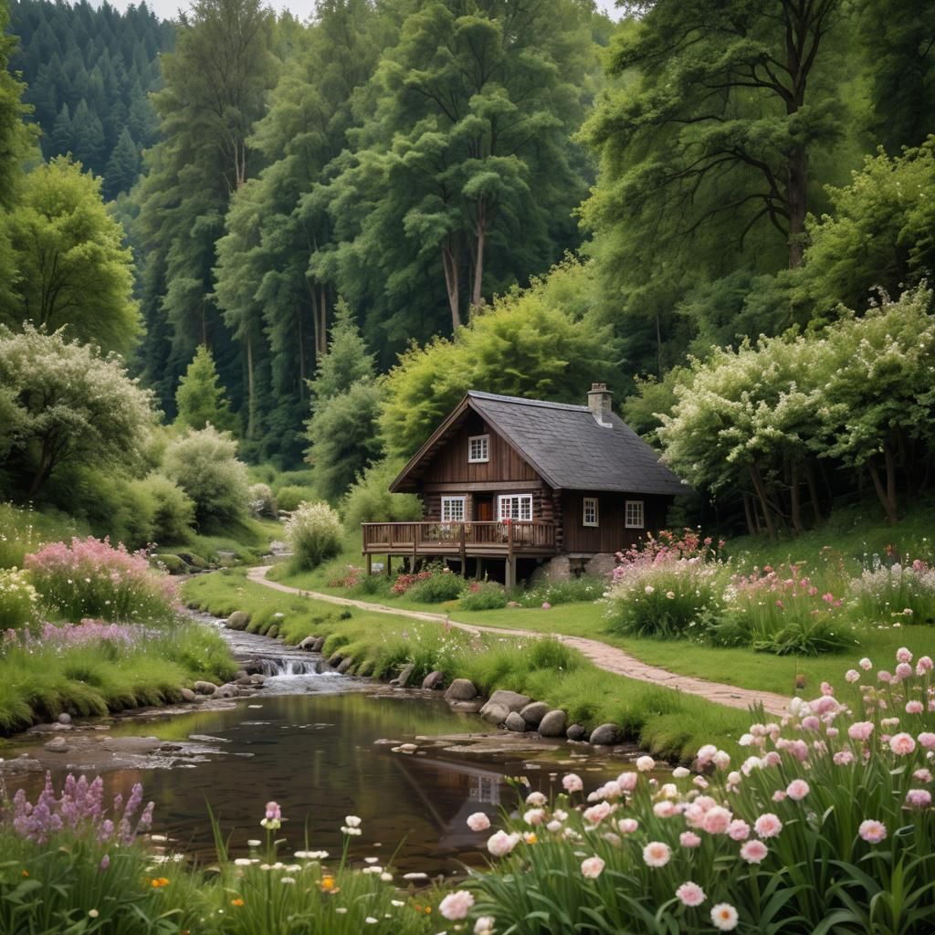 Wooden House in Forest Clearing: Professional Photography