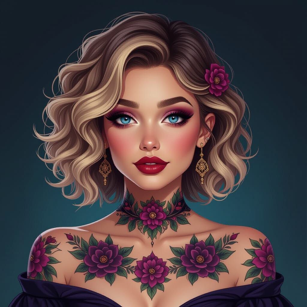 Dark Fantasy Portrait of Woman with Indigo Tattoos