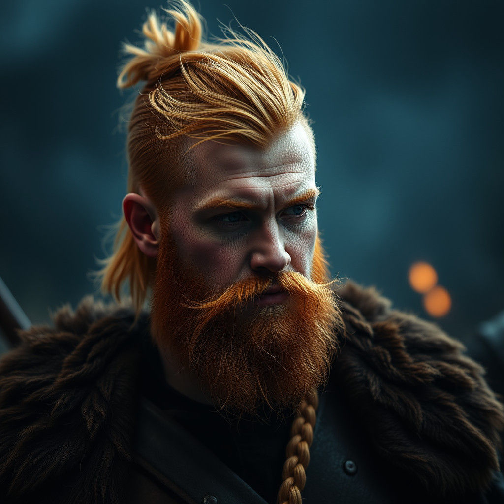Ginger Viking Warrior with Braided Beard in Cinematic Style