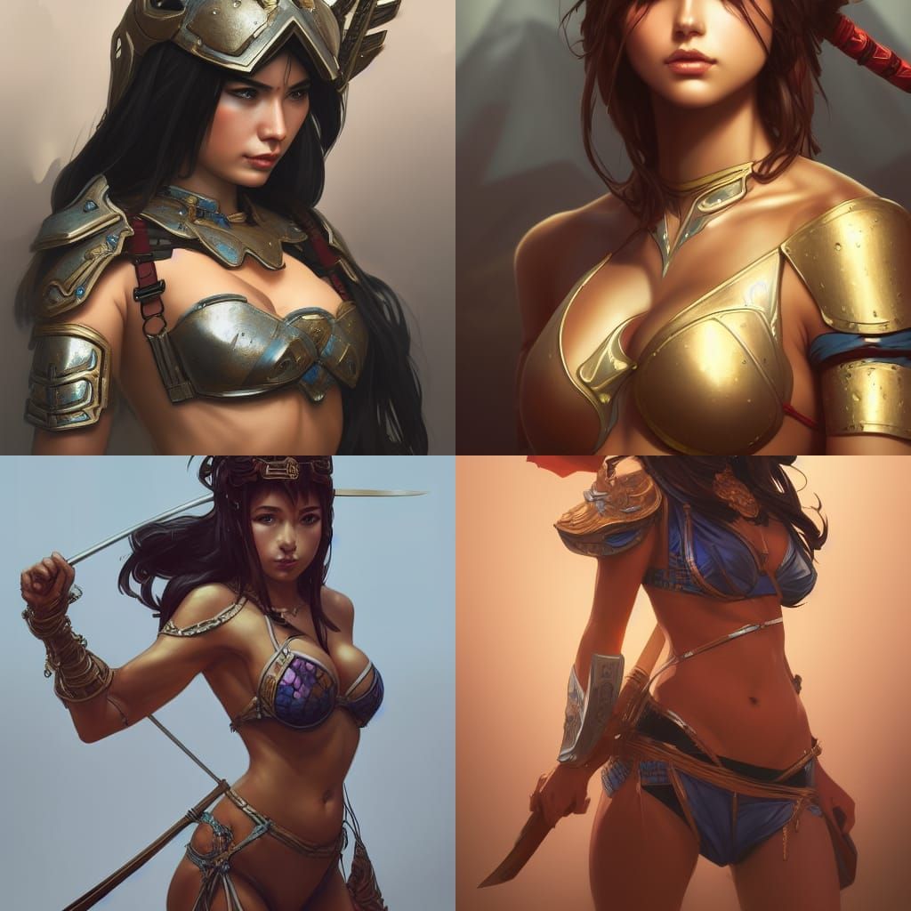 Bikini Armor Samurai Portrait in Hyperdetailed Style