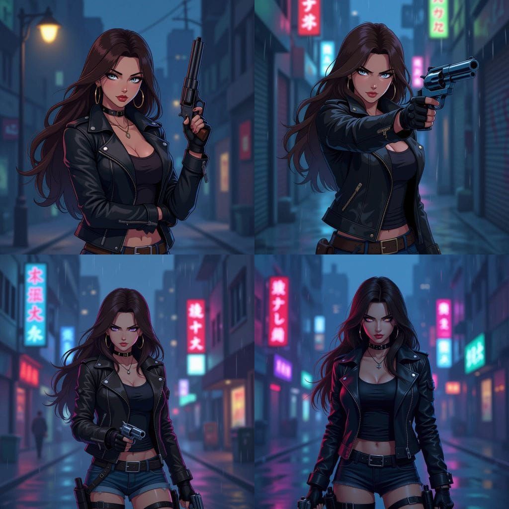 Female Bounty Hunter with Revolver in City - Anime Style