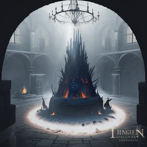 Dark Fantasy Castle Hall with Fire and Stew