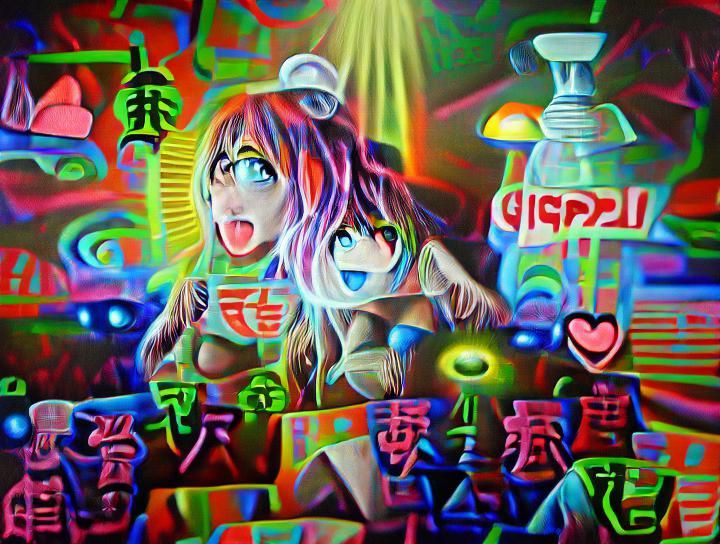 Psychedelic Anime Art with Neon Graffiti