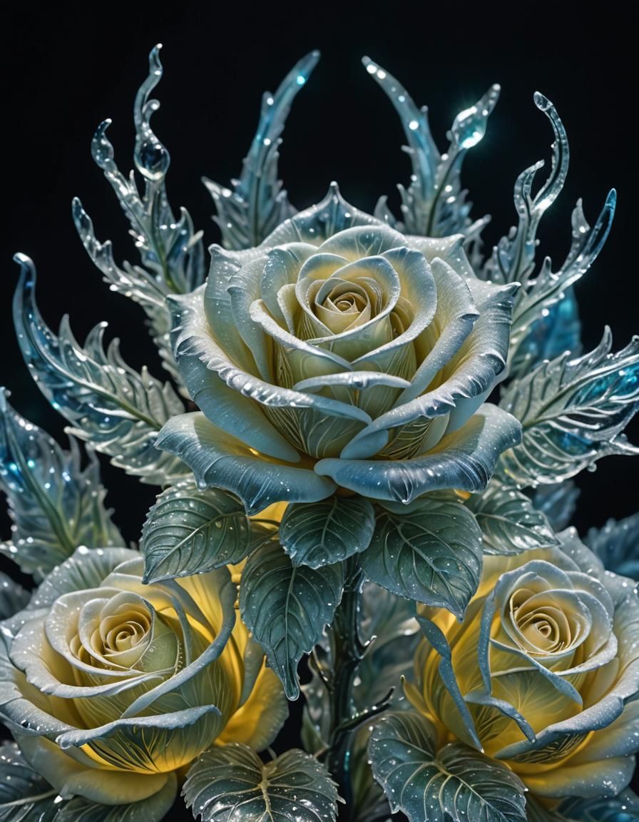 Iridescent Ice Rose Sculpture: Hyper-Realistic Macro Photogr...