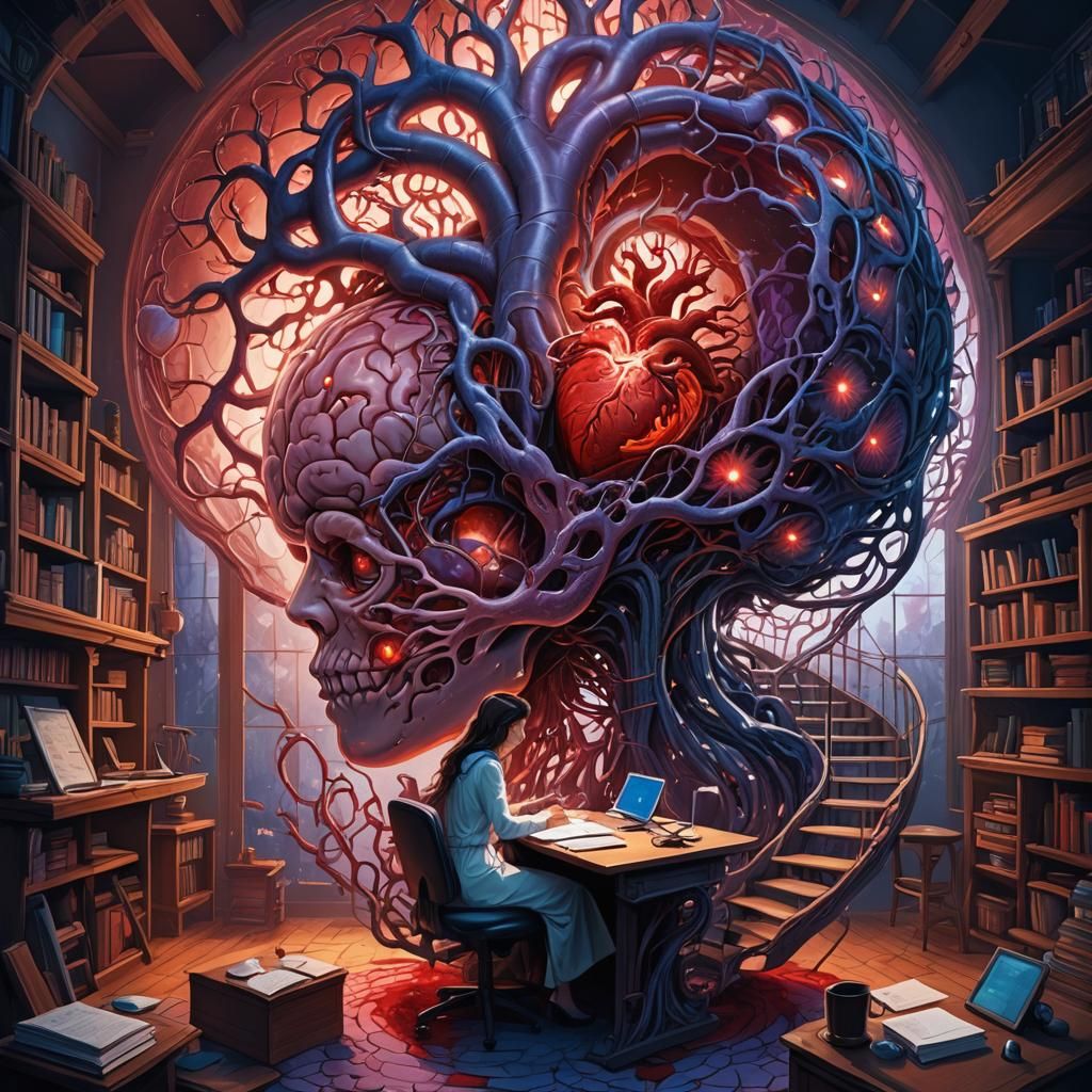 Floating Brain and Heart: Fantasy Concept Art