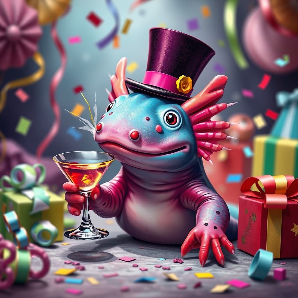 Whimsical Axolotl in Party Attire