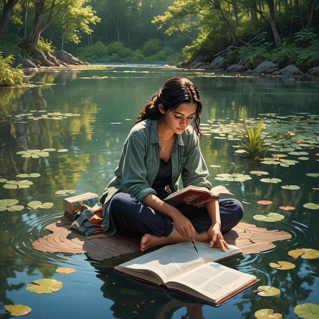 Serene Lake Scene in Vibrant Splash Art Style