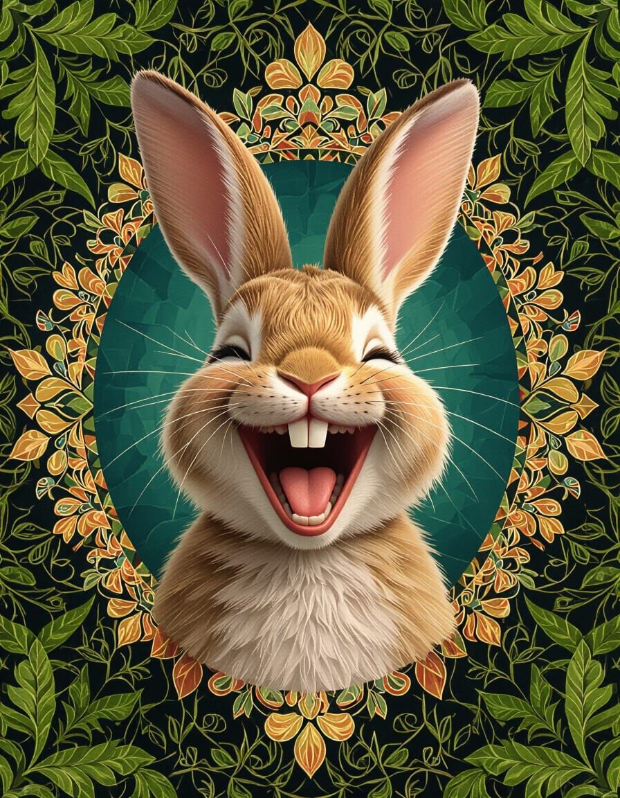 Laughing Bunny in Kaleidoscopic Scene