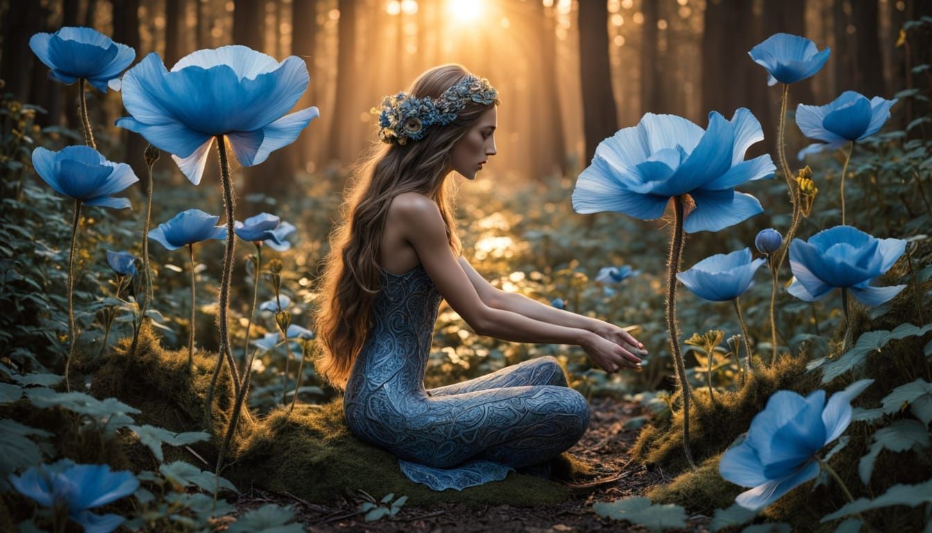 Surreal Goddess in Labyrinth of Mirrors, Inspired by Bio Art