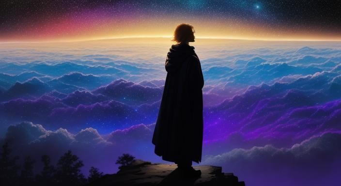 Cosmic Longing: Watercolor Silhouette Under Starry Skies