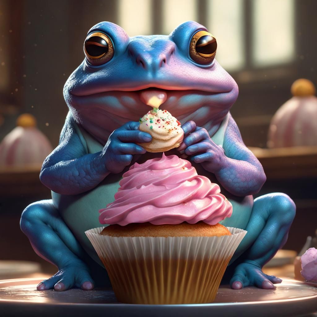 Fat Toad Enjoys Cupcake: Hyperdetailed Digital Portrait