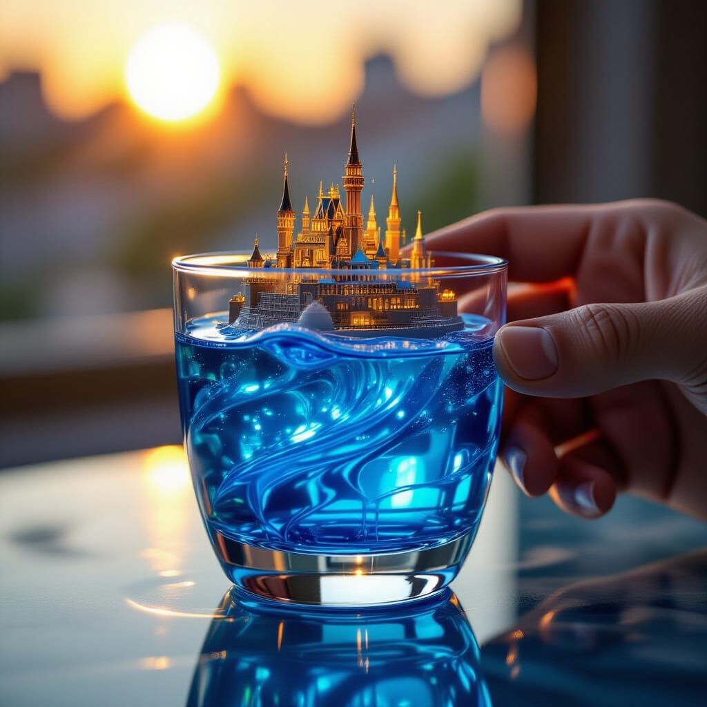 Hyperrealistic Miniature City on a Glass