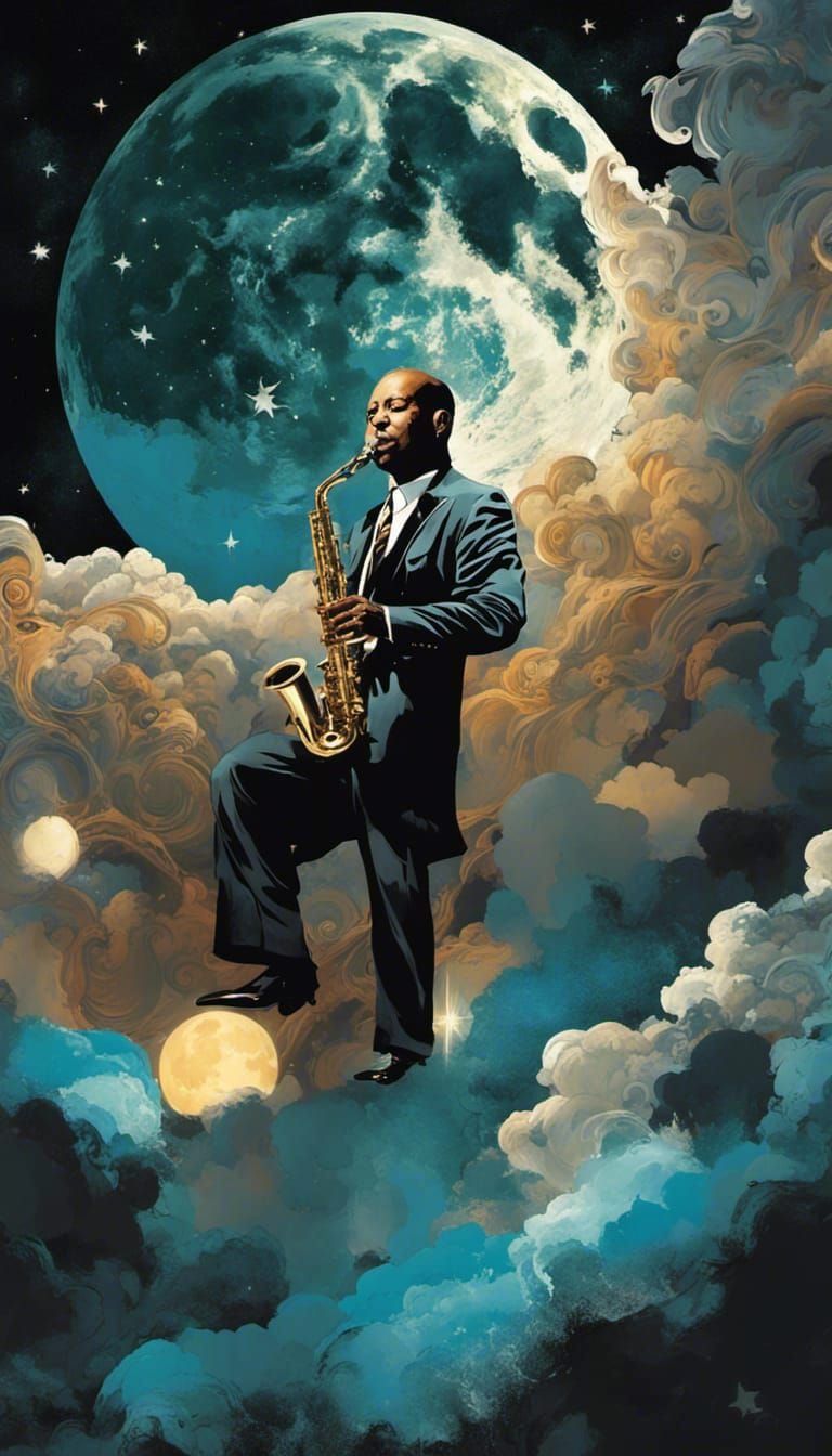 Saxophone Serenade to Angels in Dreamy Splash Art