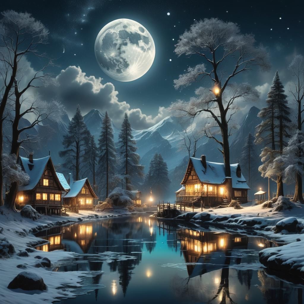Magical Moon Reflections in a Silent Night Painting
