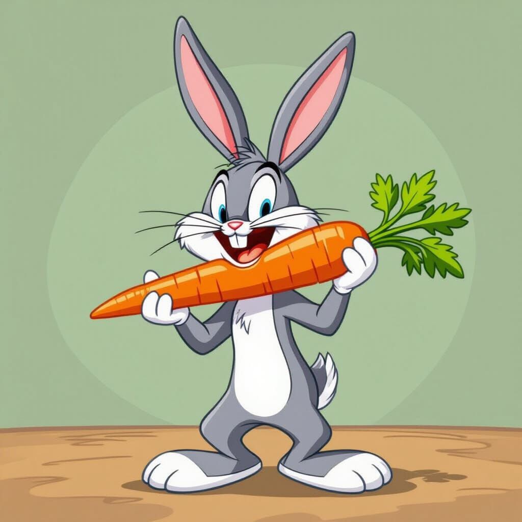 Young Bugs Bunny Laughing with Carrot, Looney Tunes Style