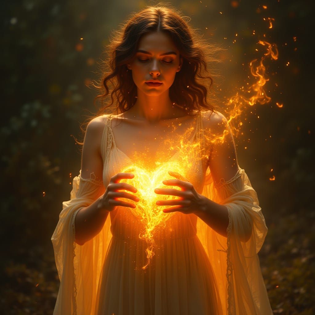 Ethereal Courtesan: Divine Fire as Oil Painting