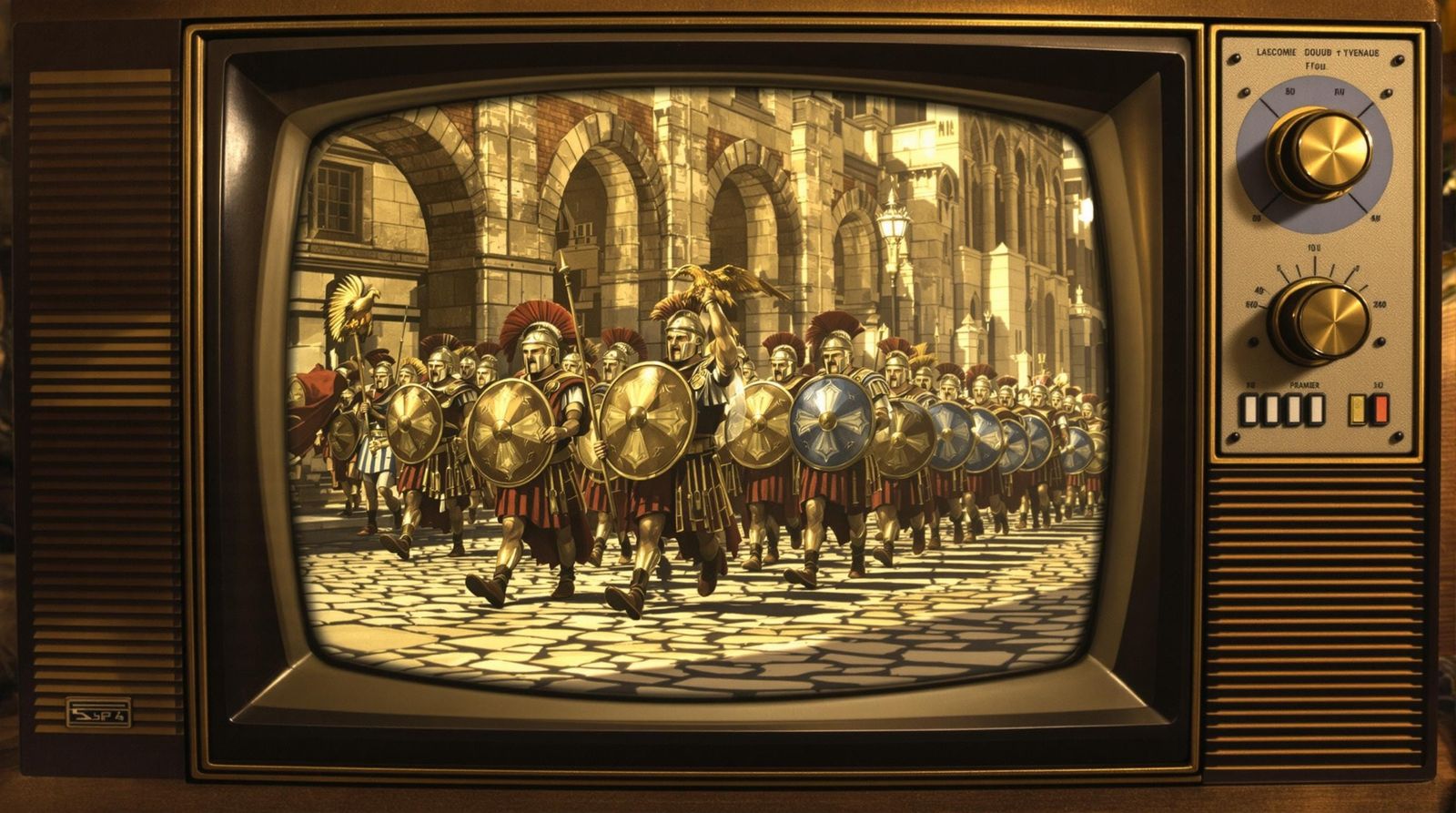 Retro Bronze Television Depicts Ancient Roman Legionnaires