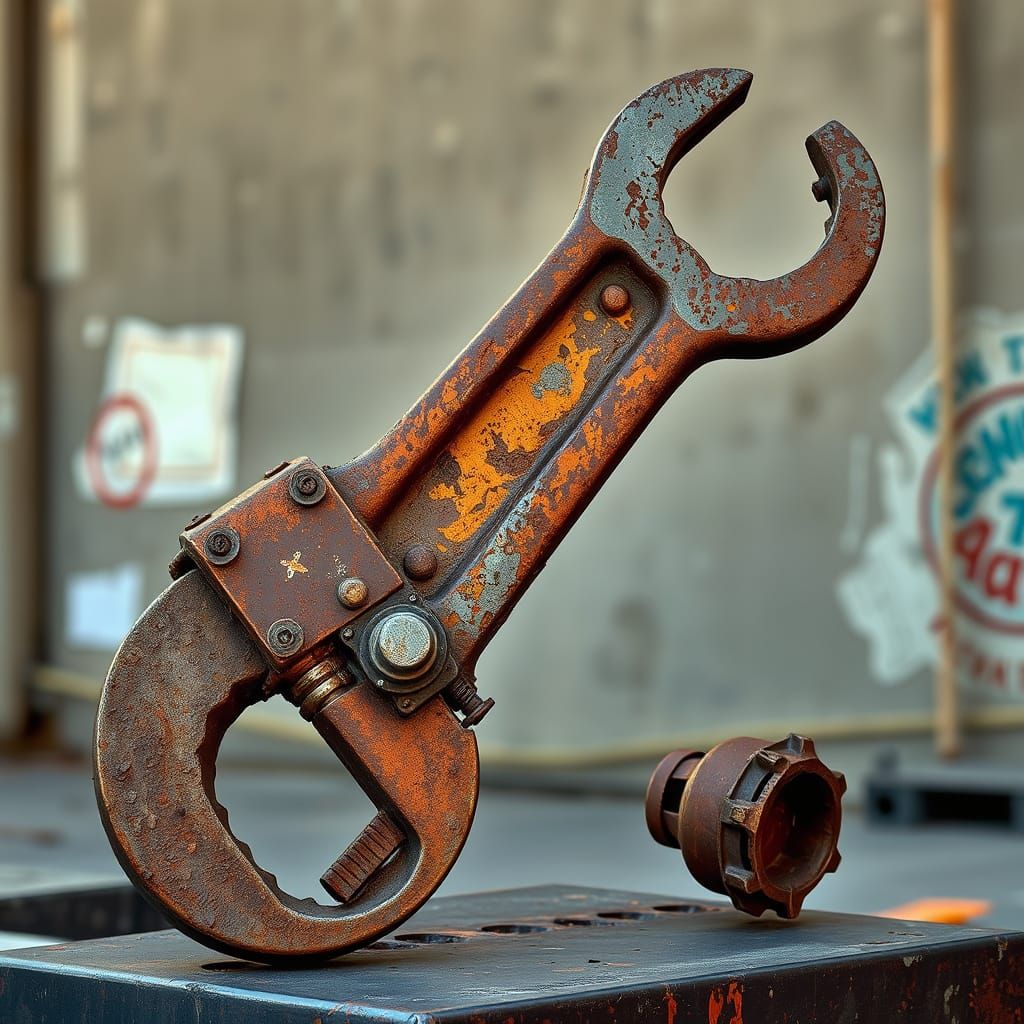 Industrial Abstract Sculpture of a Monkey Wrench
