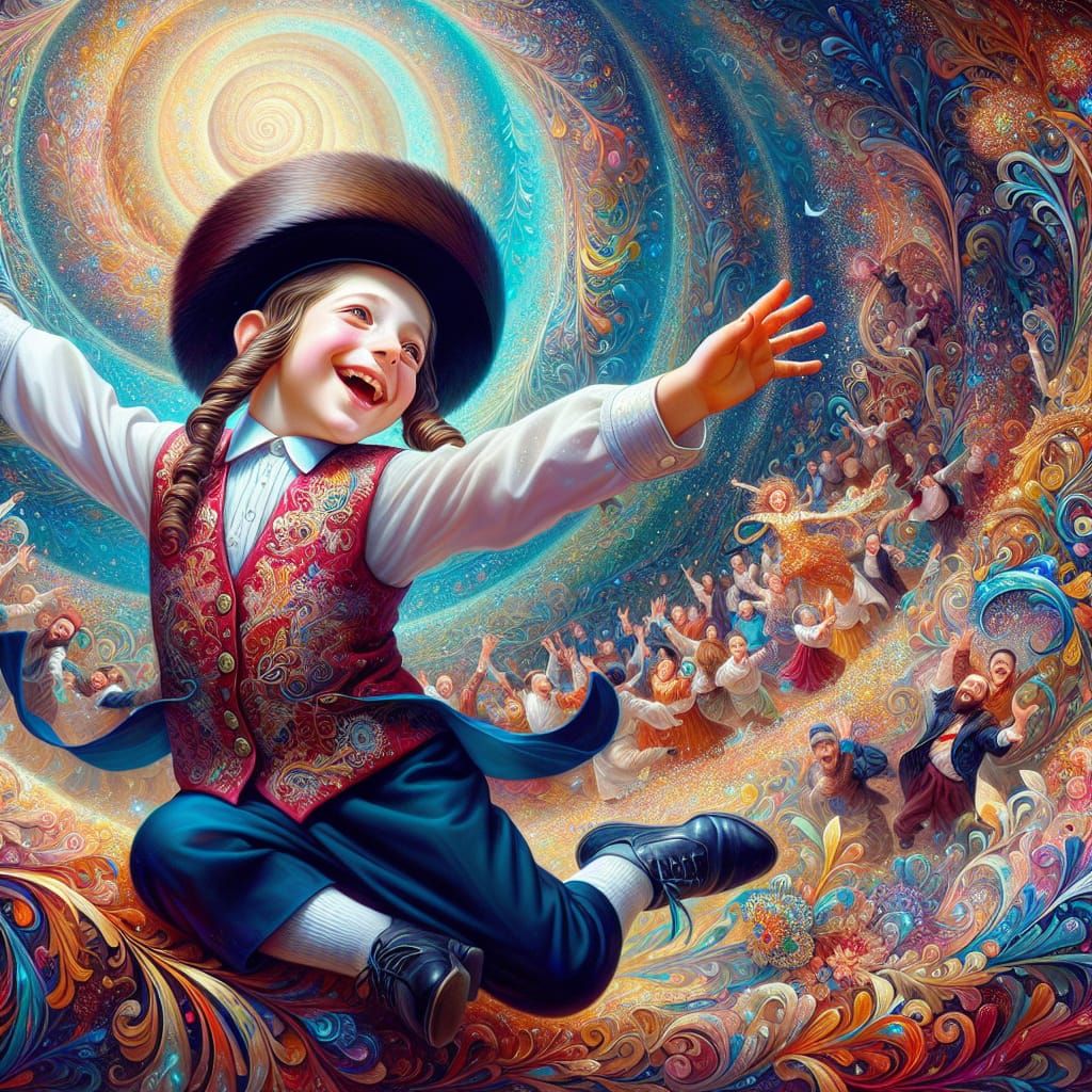 Joyful Orthodox Jewish Boy in Vibrant Dance