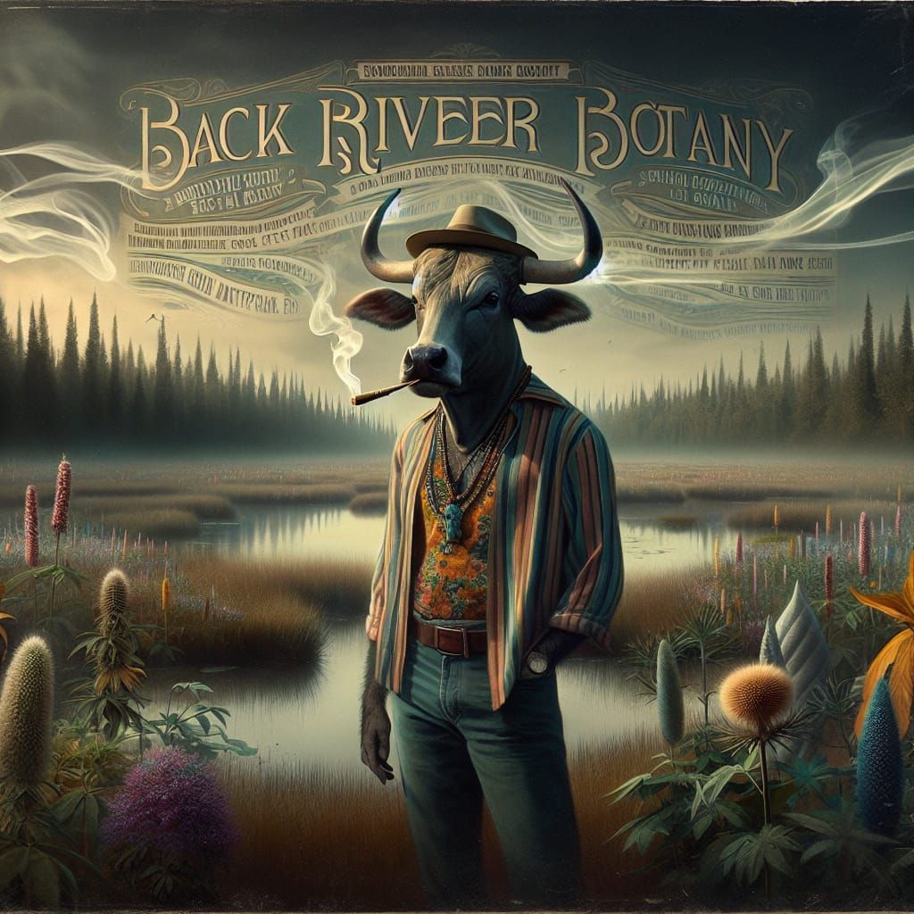 Anthropomorphic Bull Smokes by Marsh in Digital Painting