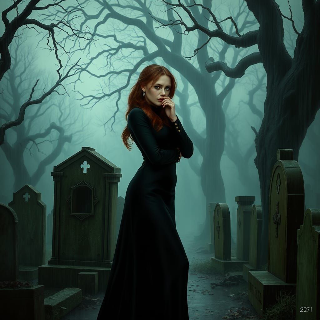 Woman in Cemetery: Victorian Fantasy Concept Art