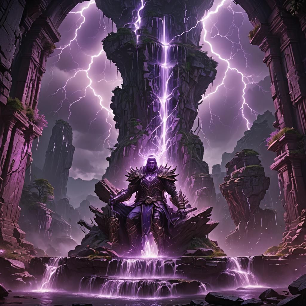 Magical King with Purple Lightning, Dark Fantasy Art