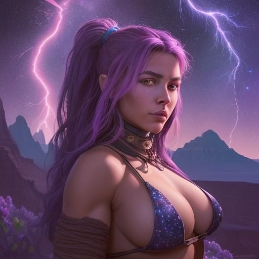 Cosmic Western Girl Amidst Surreal Planet Landscape