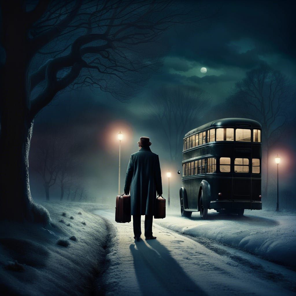 Man Waiting for Bus on Winter Night