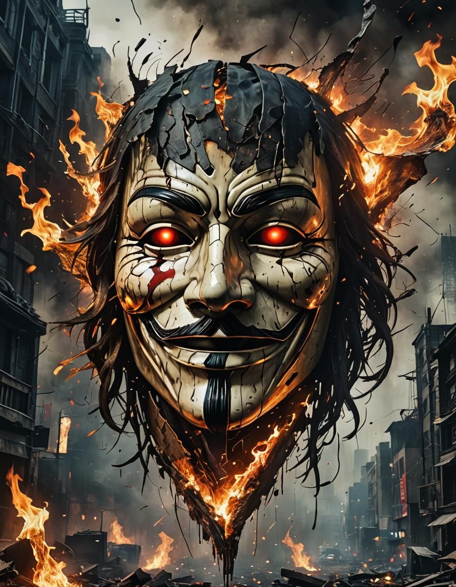 Burning City: Guy Fawkes Mask in Digital Art