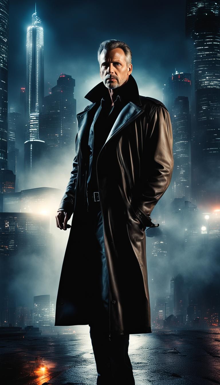 Futuristic Portrait in Smokey Cyberpunk Cityscape