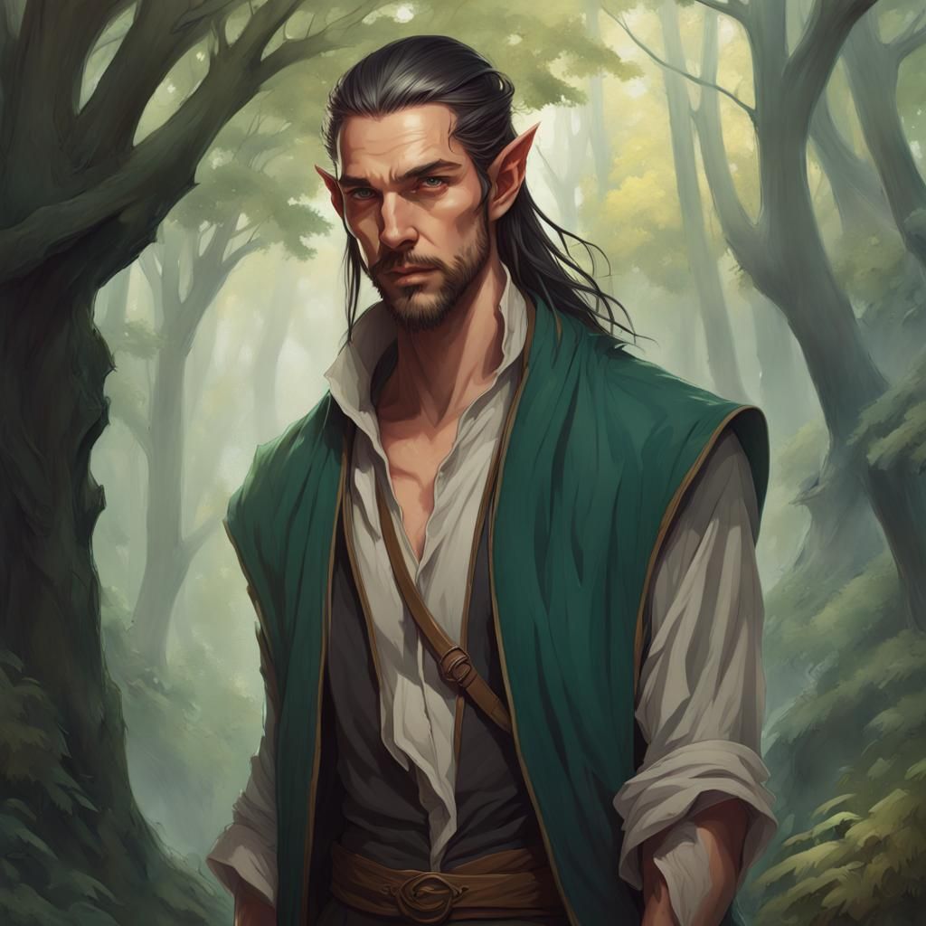 Handsome Male Elf Wizard Portrait in Forest