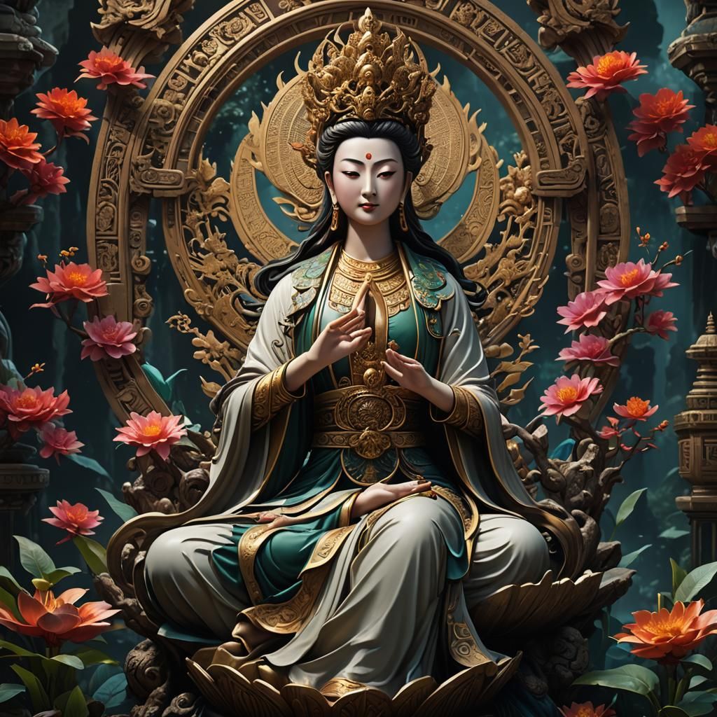 Detailed Matte Painting of Quan Yin in Fantasy Art