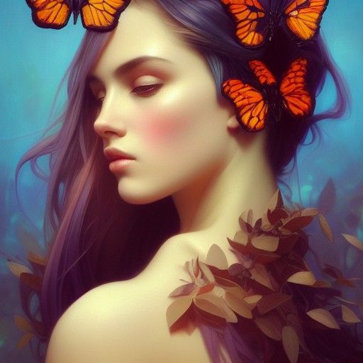 Butterfly Woman Portrait in Art Nouveau Style