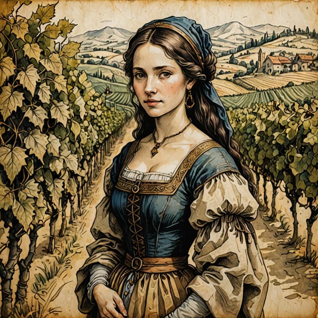 Medieval Woman in Vineyard, Renaissance Style