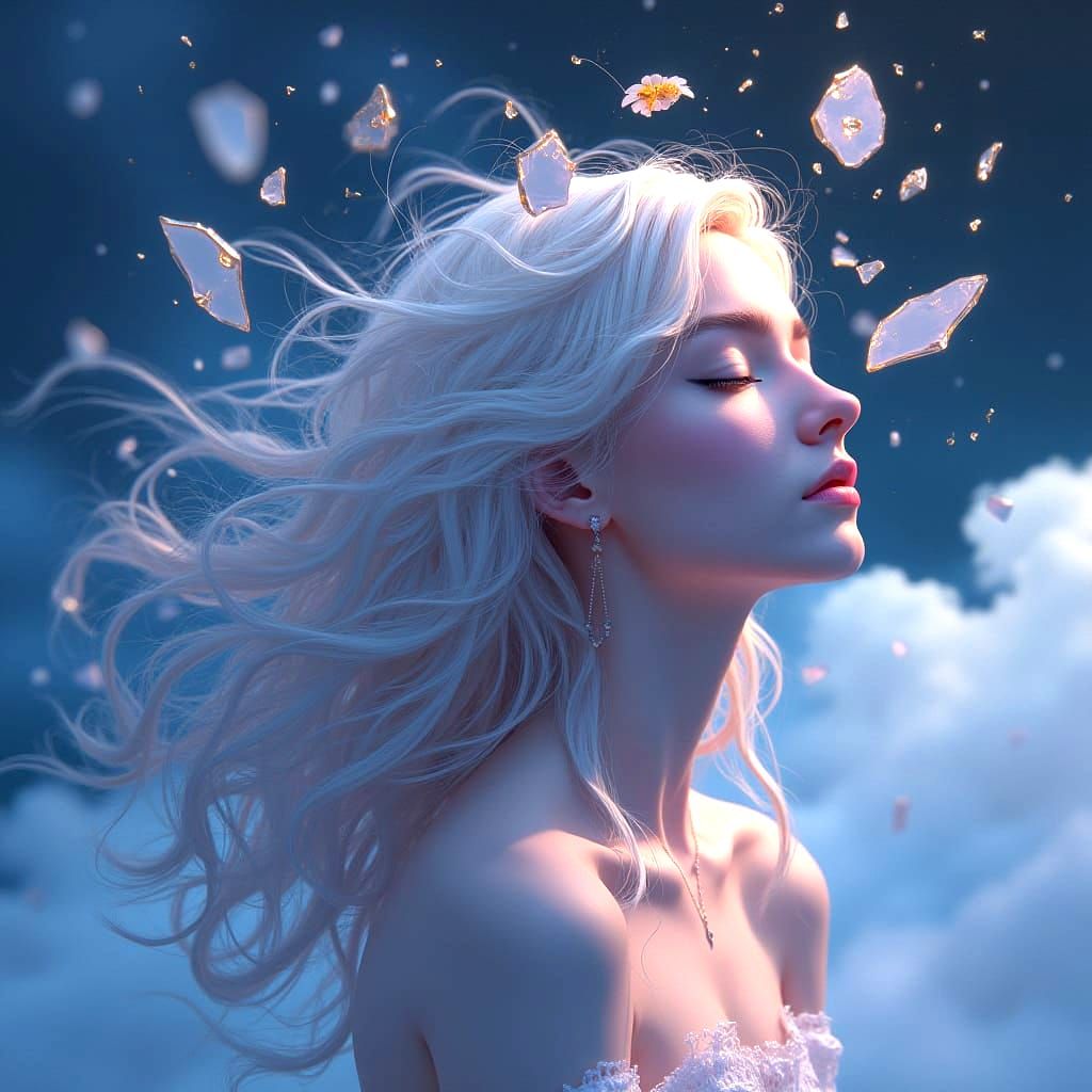 Surreal Portrait of a Woman in a Dreamlike Space with Shatte...