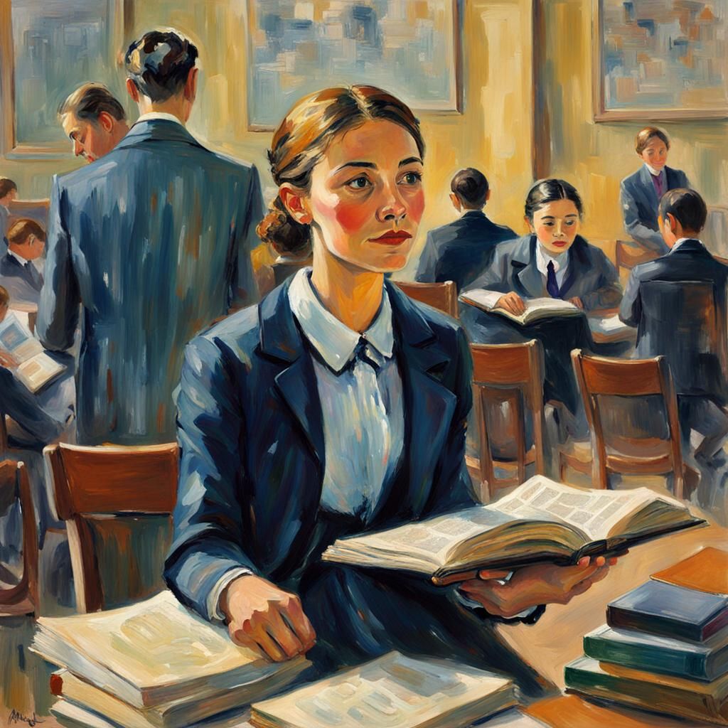 Woman Pauses Studies to Admire Professor, Post-Impressionism