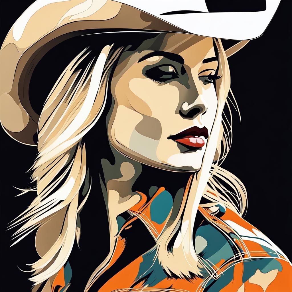 Blonde Cowgirl Profile View in Abstract Art Style