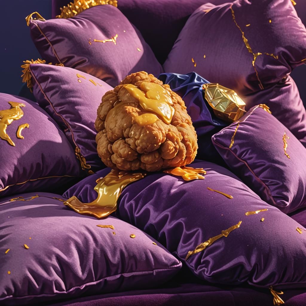 Golden Chicken Nugget on Velvet Cushion