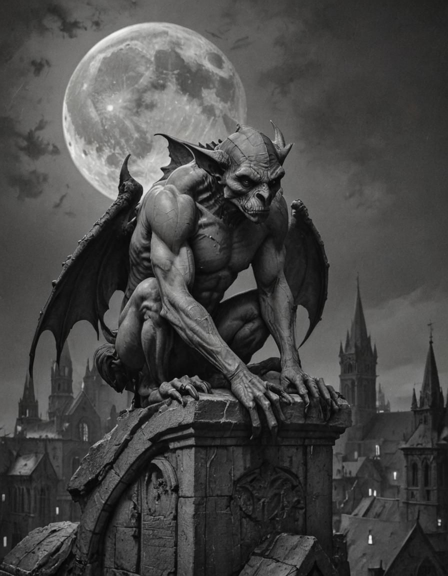 Gargoyle on Cathedral in Frazetta Style