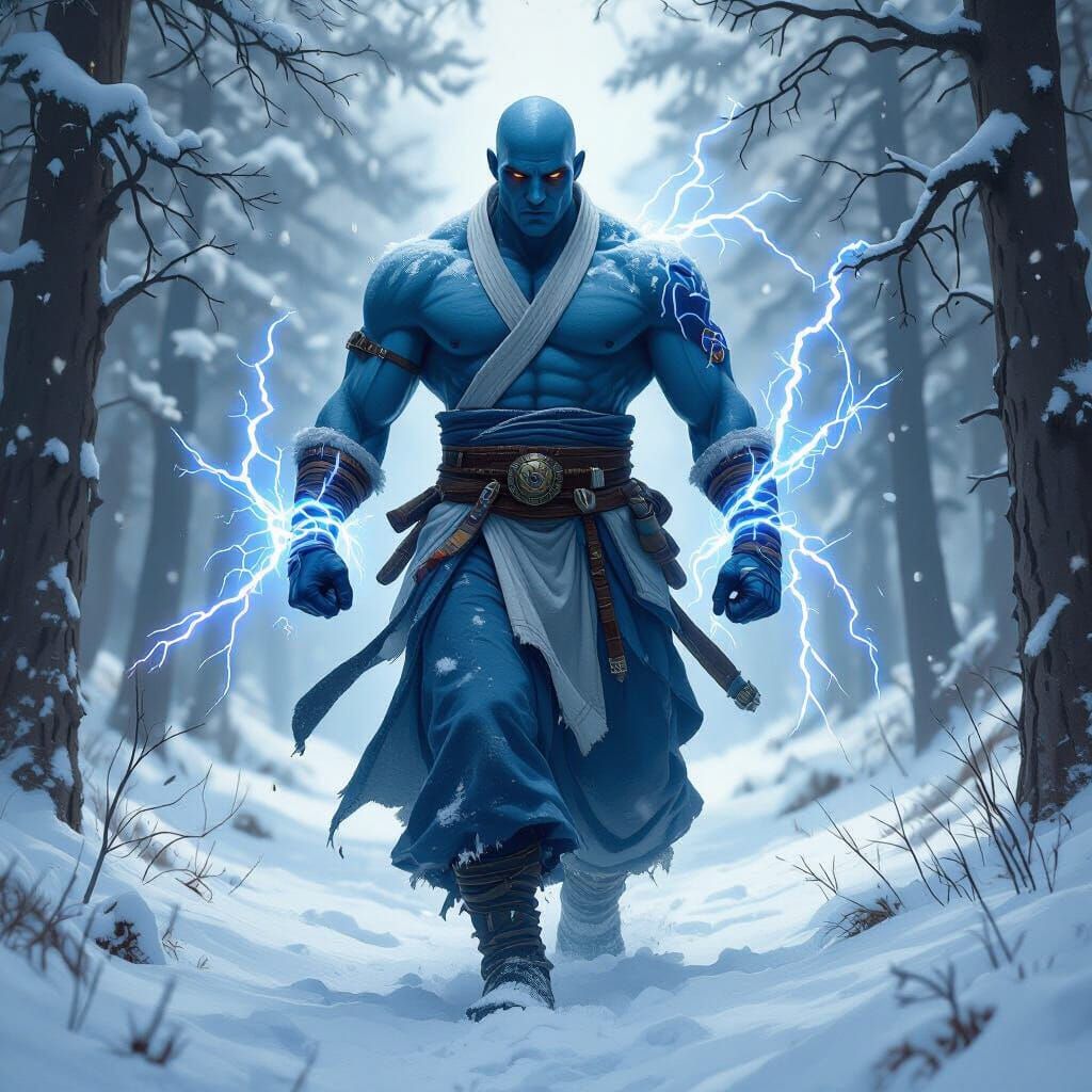 Frost Goliath Monk in a Snow Forest