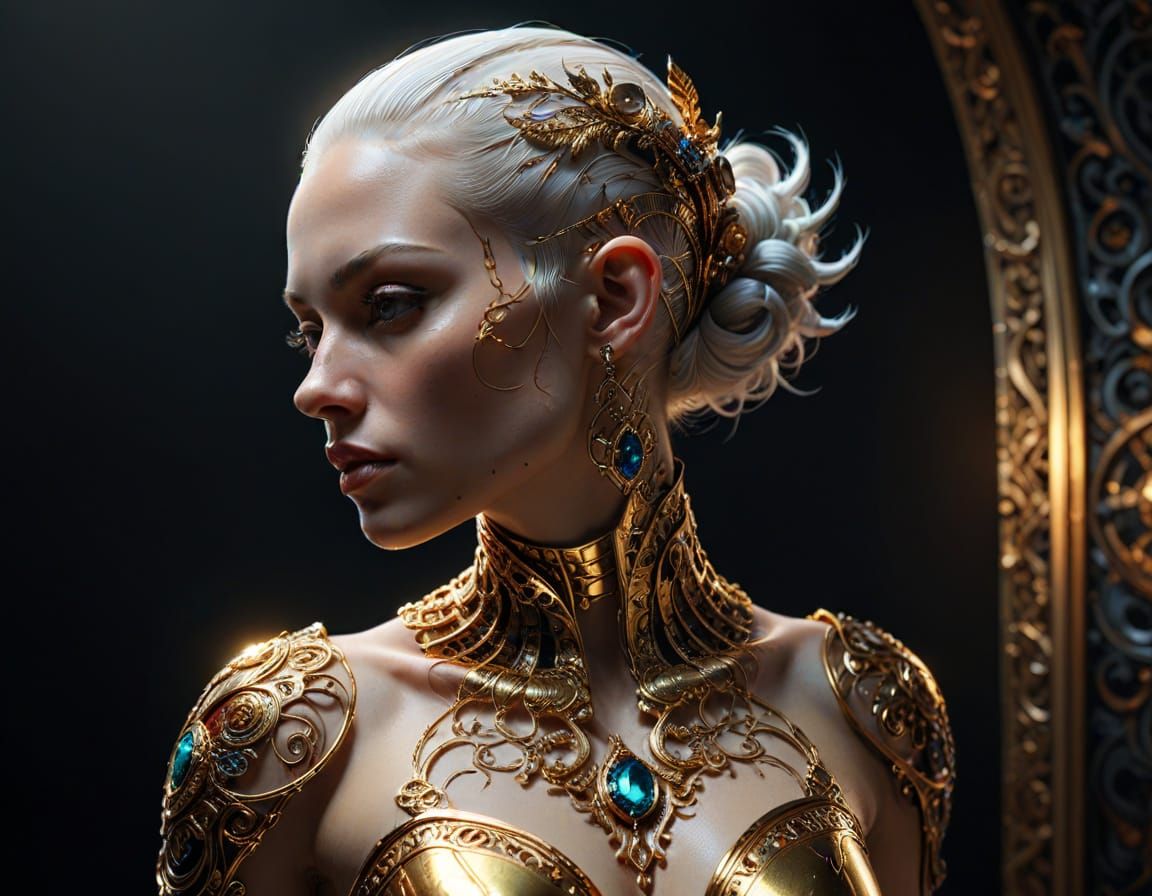Cyberpunk Woman with Gold Watch in 3D