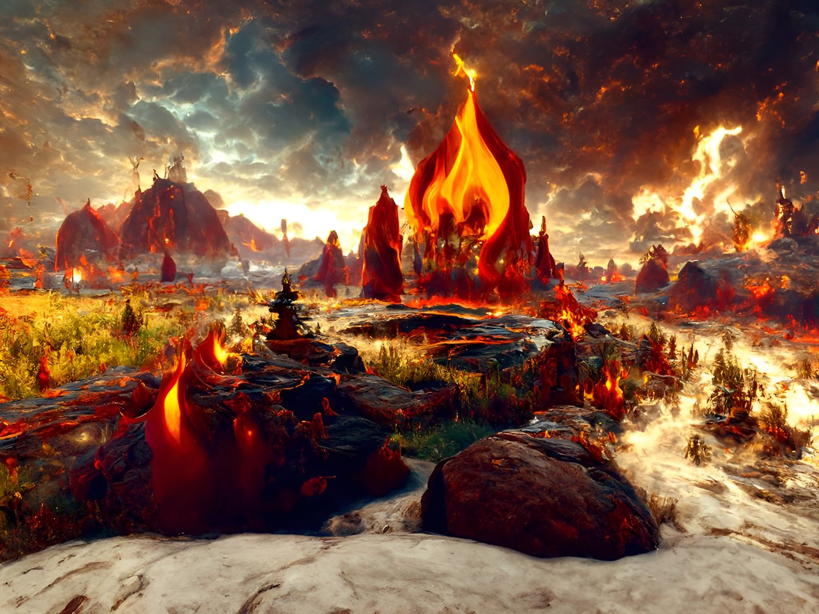 Fiery Muspelheim Landscape in Fantasy Art Style