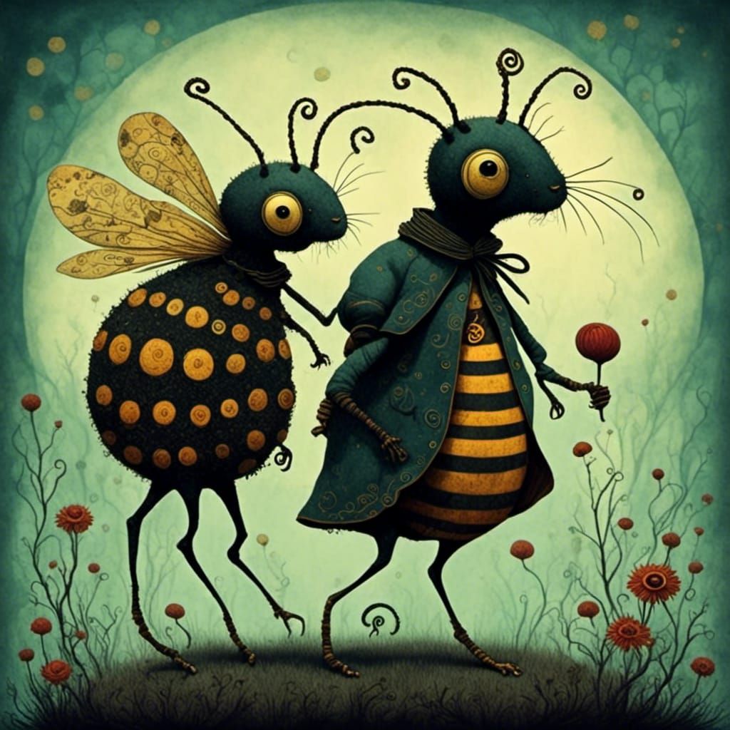 Dark Whimsical Bees in a Gothic Surreal Style