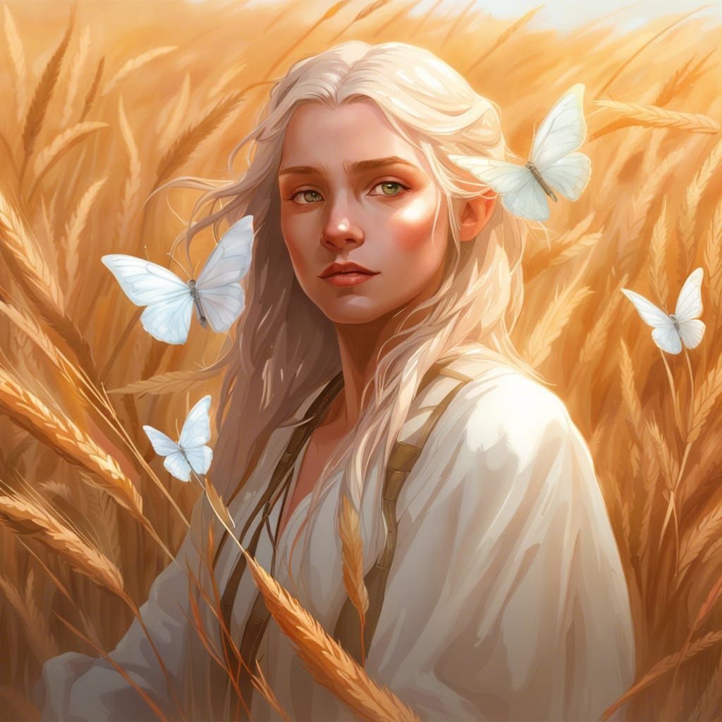 Hobbit Girl Portrait in Wheat Field, Hyperdetailed Art